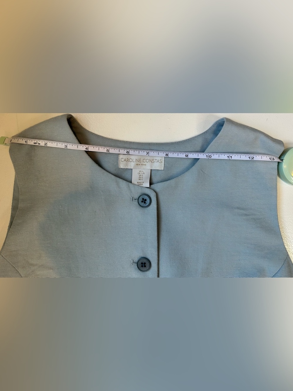 Caroline Constas Blue Lyocell Linen Button Front Vest Top Size Large - Picture 10 of 11